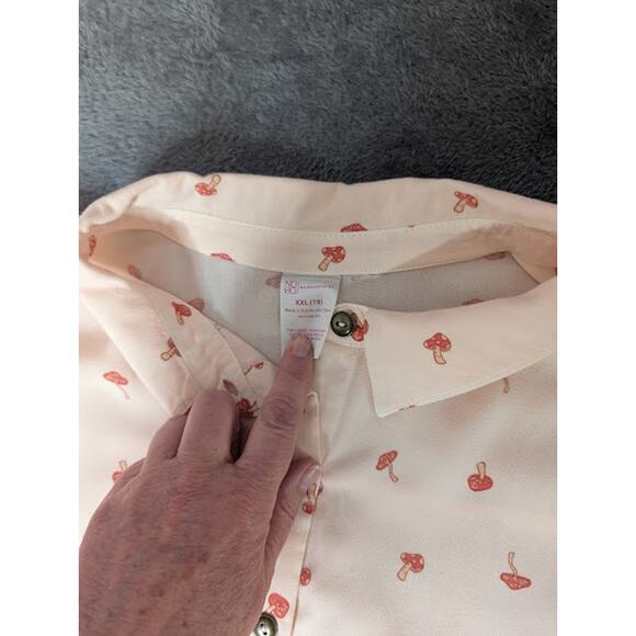 NO BOUNDARIES Juniors Short Sleeve Tie Waist Mushroom Shirt-size XXL(19) earthy - Picture 5 of 6
